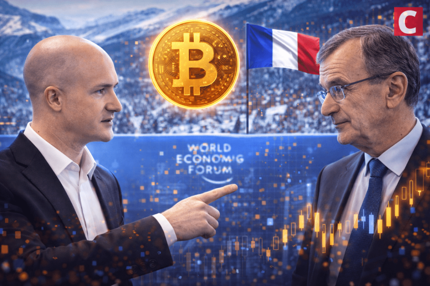 Coinbase CEO Corrects France Central Bank Chief on Bitcoin Issuance at Davos