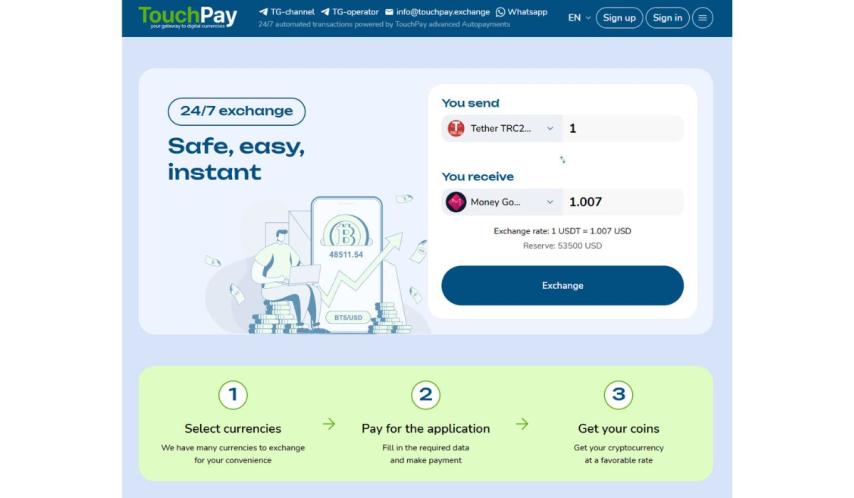 How TouchPay.exchange works: crypto-to-fiat swaps, rates, and user experience